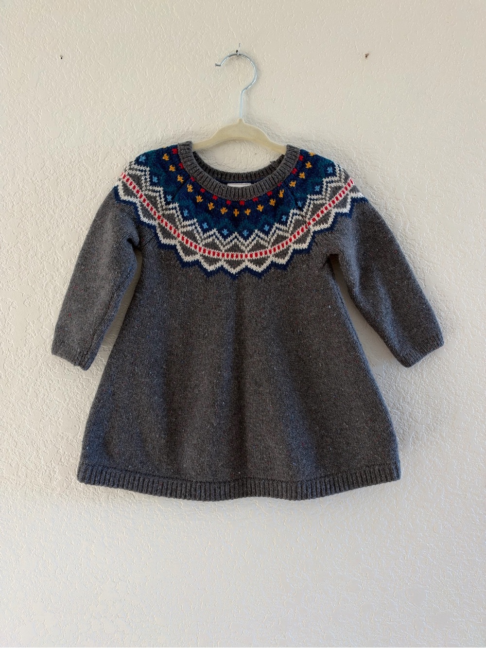 Hanna Andersson Fair Isle Sweater Dress Sz 12-18 months Fall Cozy Gray Colorful
